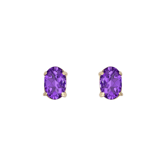 9ct Gold  Purple Oval Amethyst Solitaire Stud Earrings 6x4mm - JES369