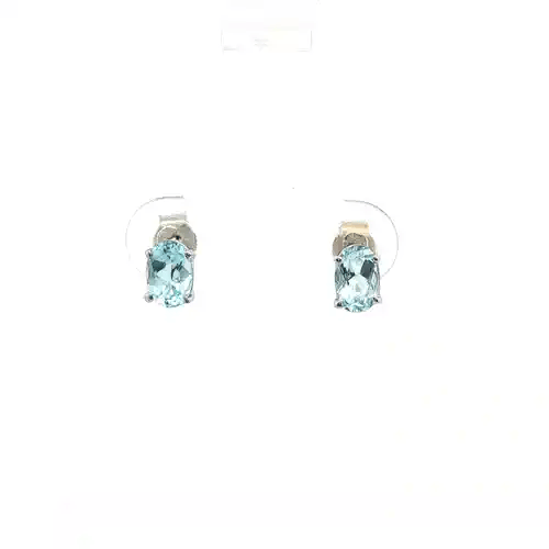 9ct White Gold  Blue Oval Topaz Stud Earrings 6x4mm 1 Carat - JES370