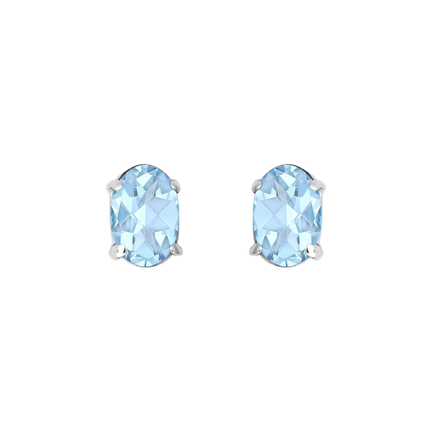 9ct White Gold  Blue Oval Topaz Stud Earrings 6x4mm 1 Carat - JES370