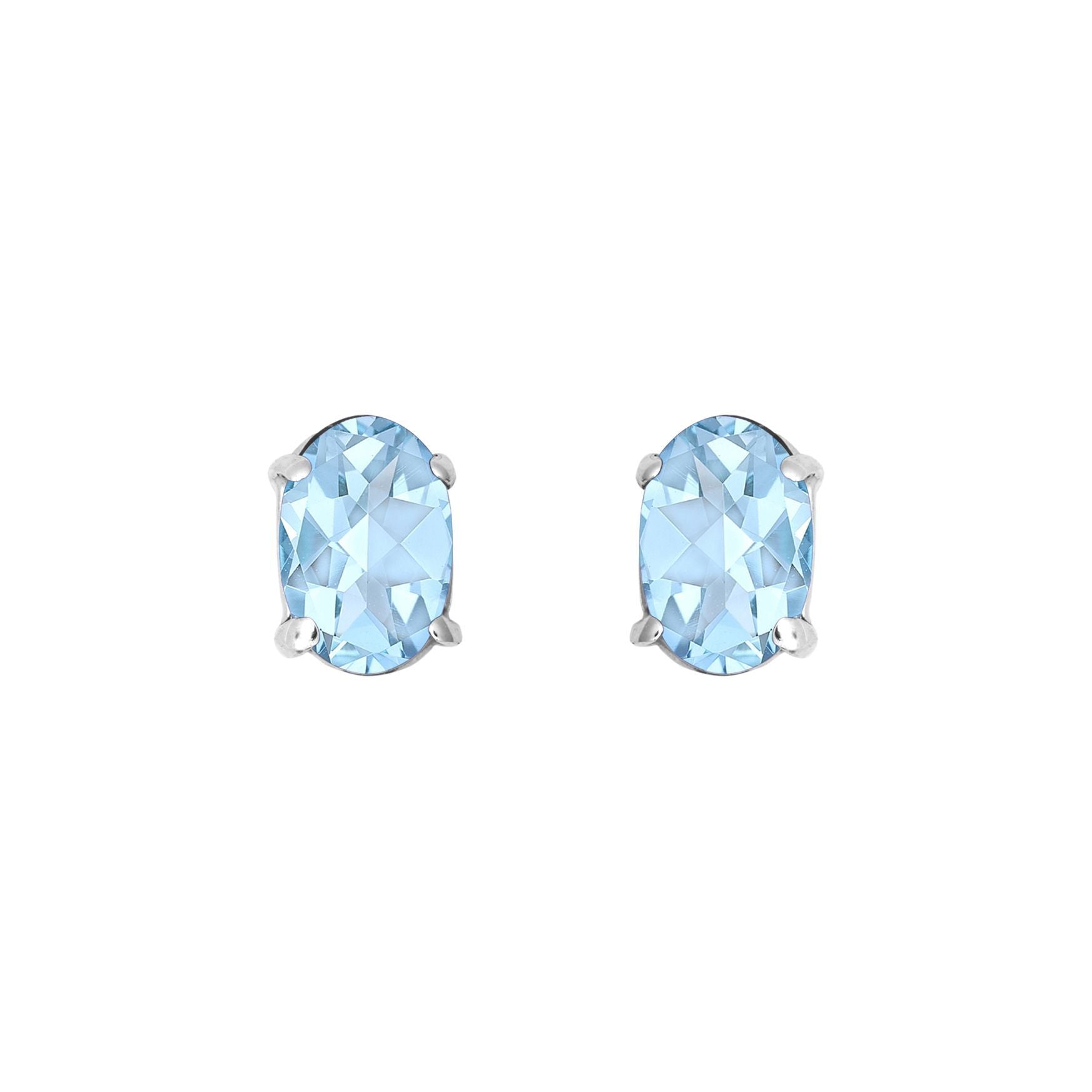 9ct White Gold  Blue Oval Topaz Stud Earrings 6x4mm 1 Carat - JES370