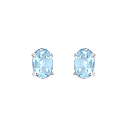 9ct White Gold  Blue Oval Topaz Stud Earrings 6x4mm 1 Carat - JES370