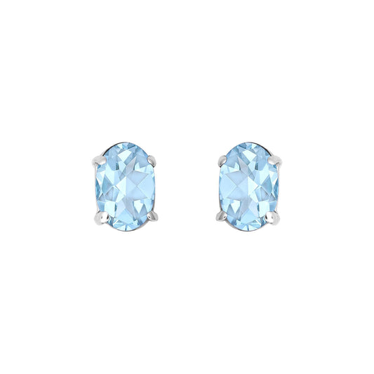 9ct White Gold  Blue Oval Topaz Stud Earrings 6x4mm 1 Carat - JES370