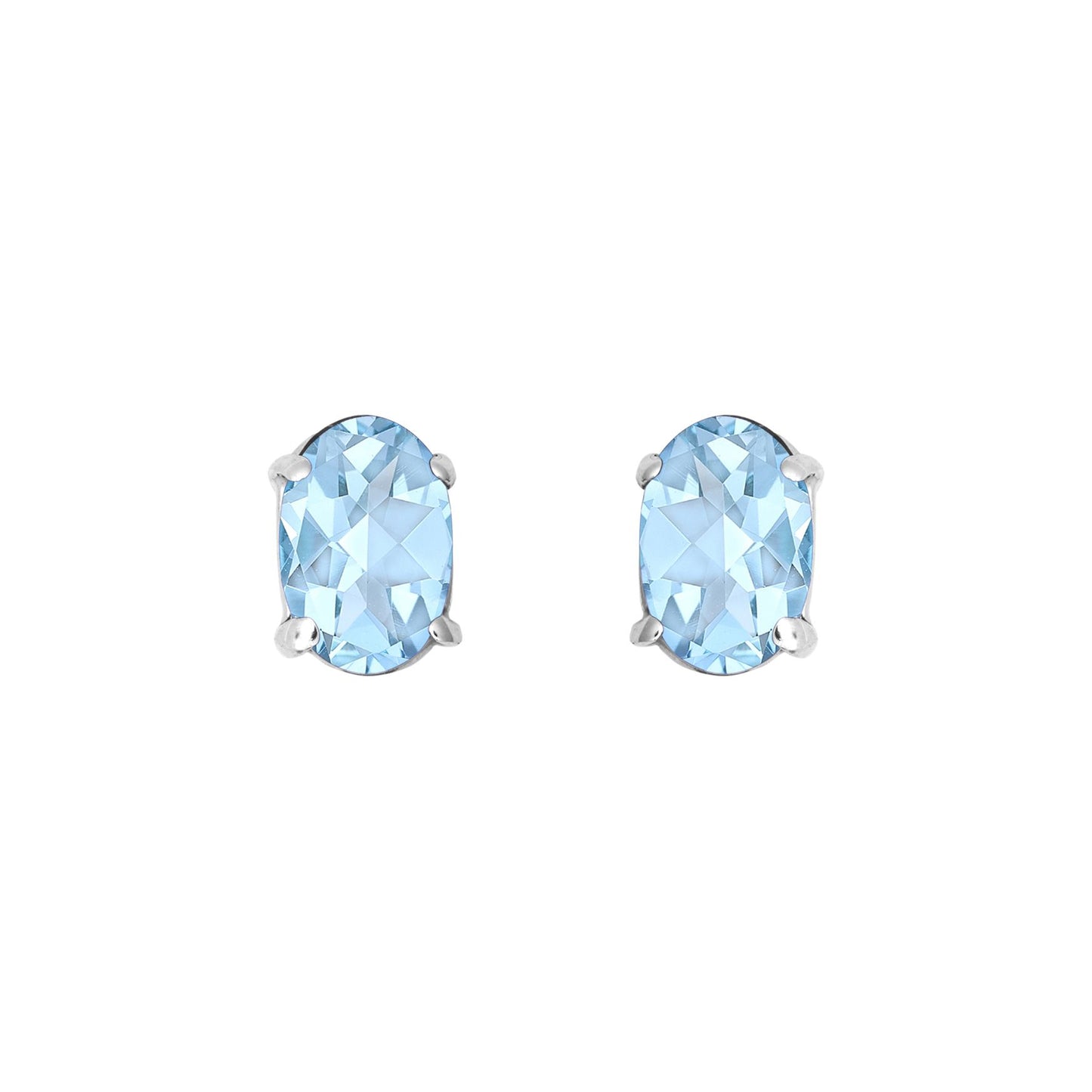 9ct White Gold  Blue Oval Topaz Solitaire Stud Earrings 6x4mm - JES370
