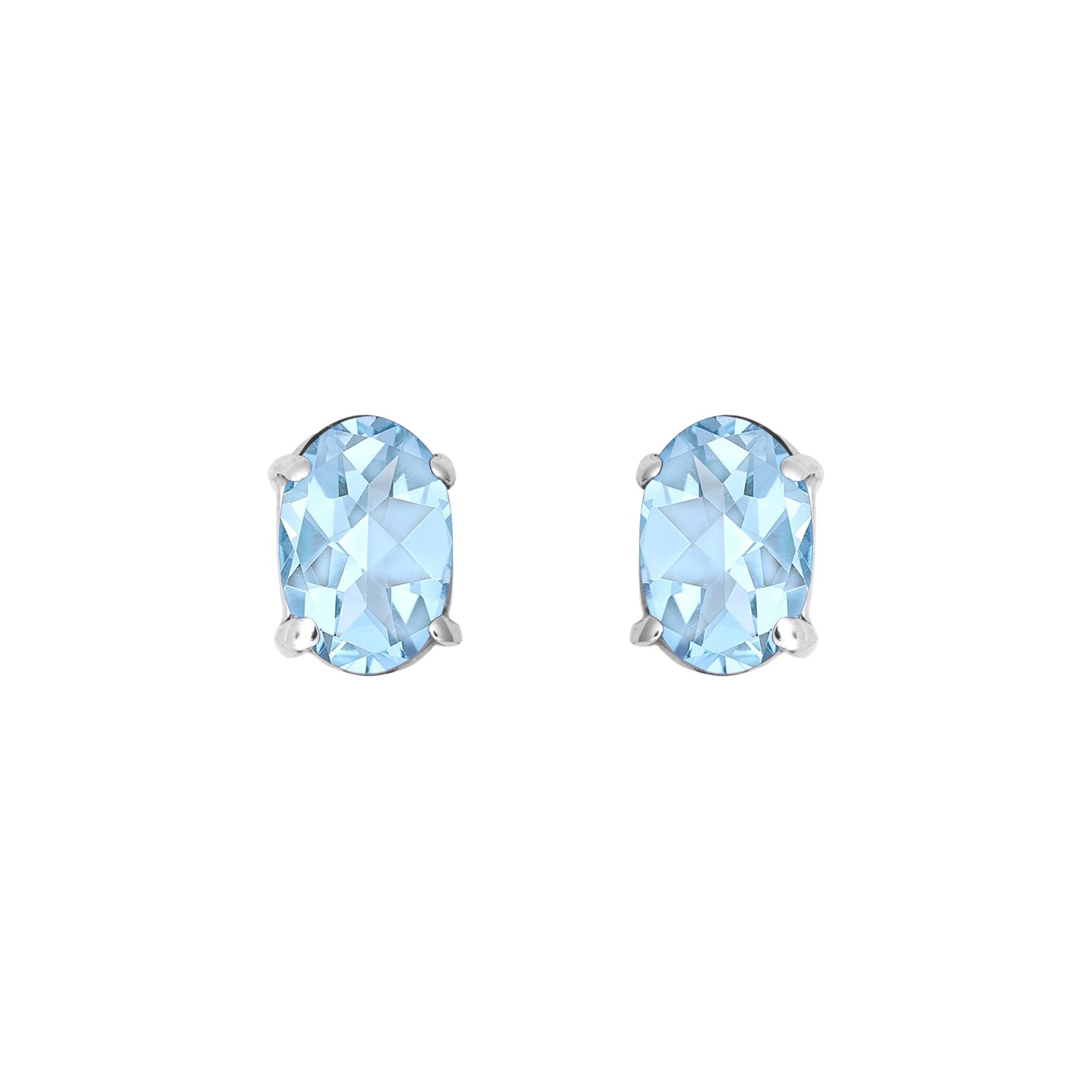 9ct White Gold  Blue Oval Topaz Solitaire Stud Earrings 6x4mm - JES370