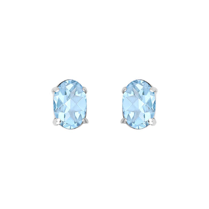 9ct White Gold  Blue Oval Topaz Solitaire Stud Earrings 6x4mm - JES370
