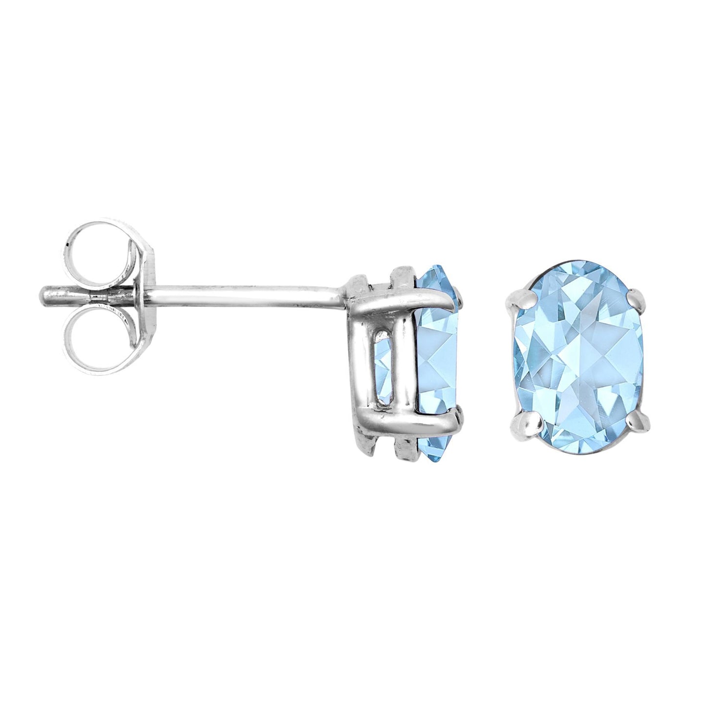 9ct White Gold  Blue Oval Topaz Stud Earrings 6x4mm 1 Carat - JES370