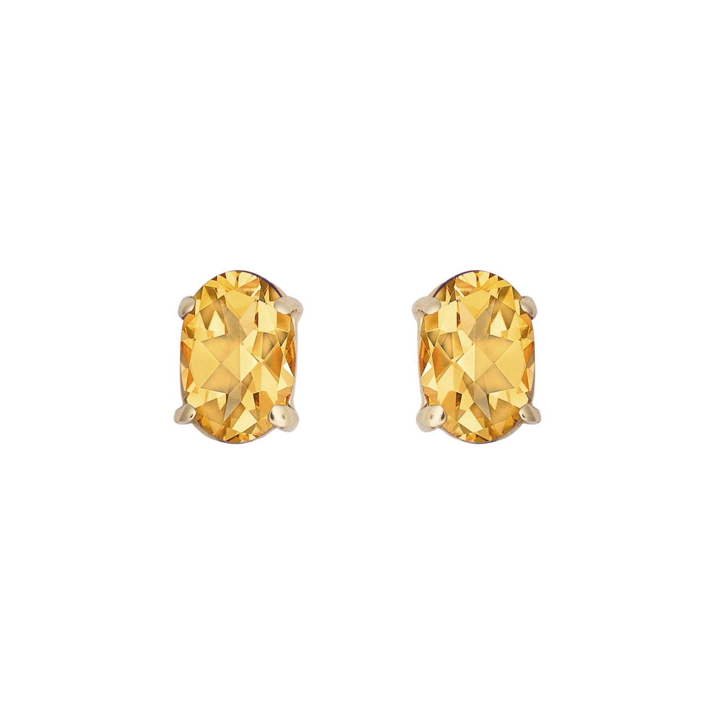 9ct Gold  Amber Oval Citrine 4 Claw Stud Earrings, 6x4mm 1 Carat - JES371