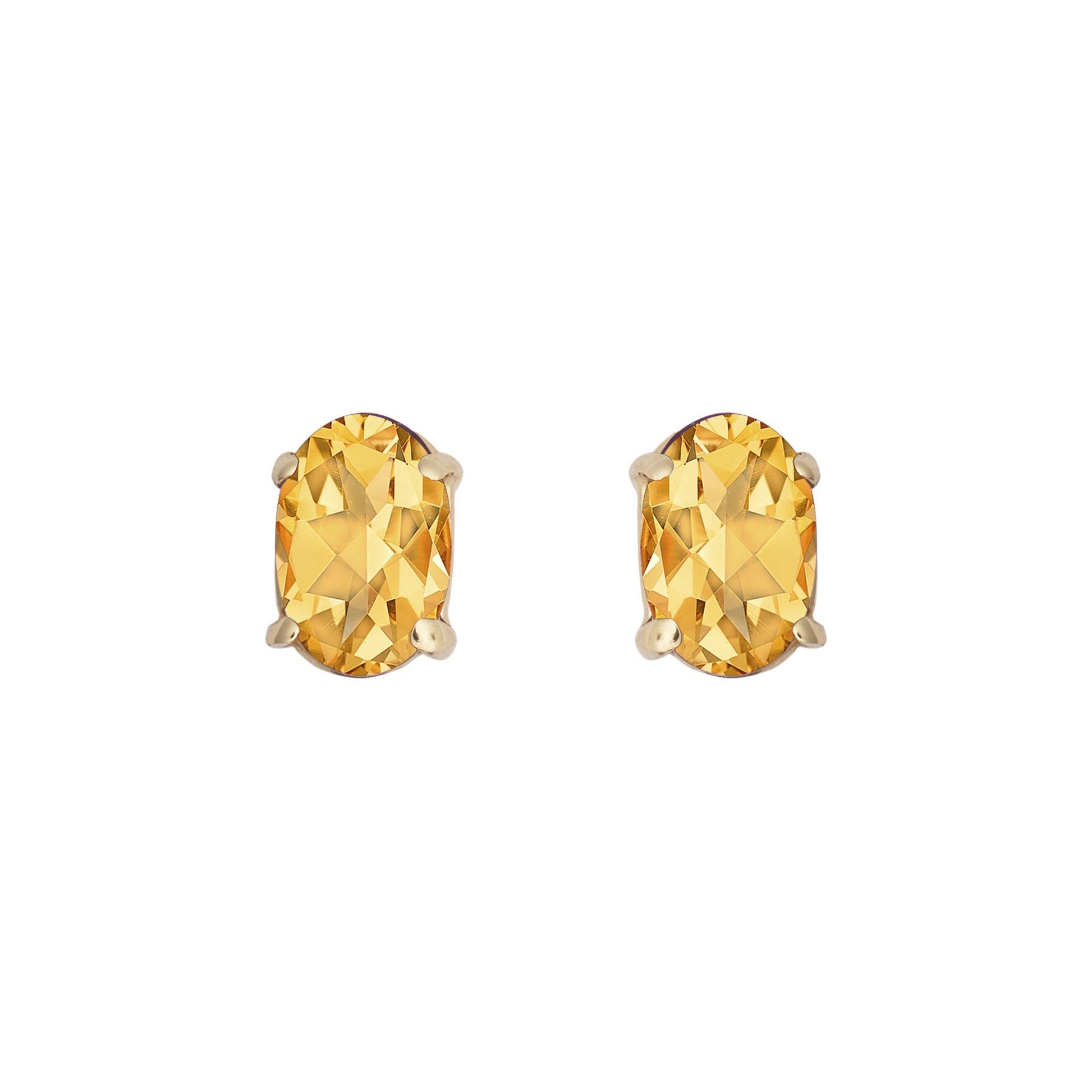 9ct Gold  Amber Oval Citrine 4 Claw Stud Earrings, 6x4mm 1 Carat - JES371