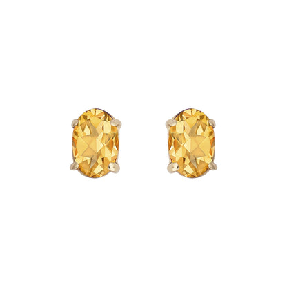 9ct Gold  Amber Oval Citrine 4 Claw Stud Earrings, 6x4mm 1 Carat - JES371