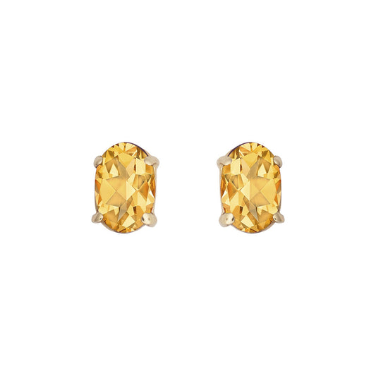 9ct Gold  Amber Oval Citrine 4 Claw Stud Earrings, 6x4mm 1 Carat - JES371