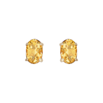 9ct Gold  Amber Oval Citrine 4 Claw Solitaire Stud Earrings, 6x4mm - JES371