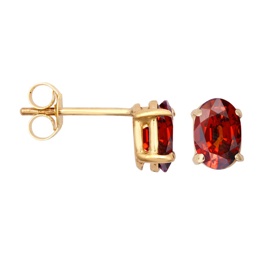 9ct Gold  Wine Oval Garnet 4 Claw Solitaire Stud Earrings, 6x4mm - JES372