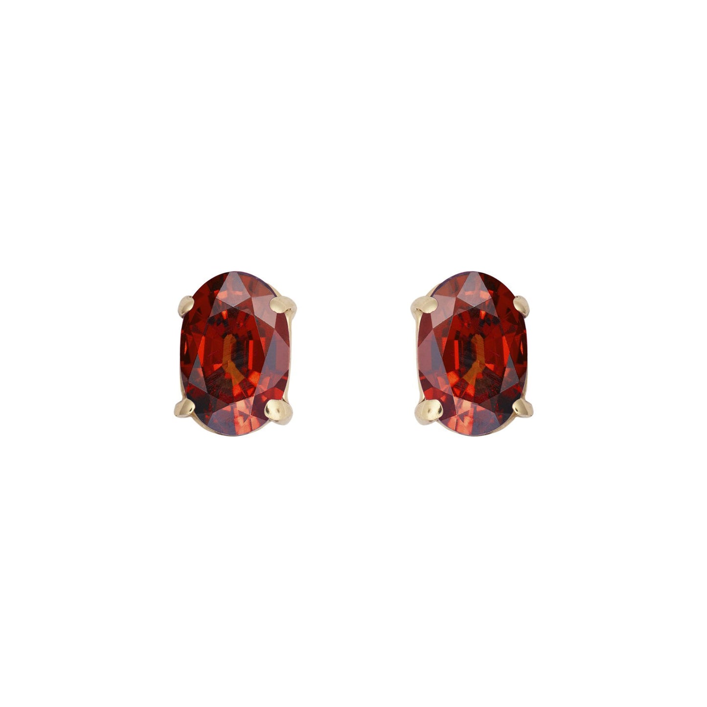 9ct Gold  Wine Oval Garnet 4 Claw Stud Earrings, 6x4mm 1 Carat - JES372