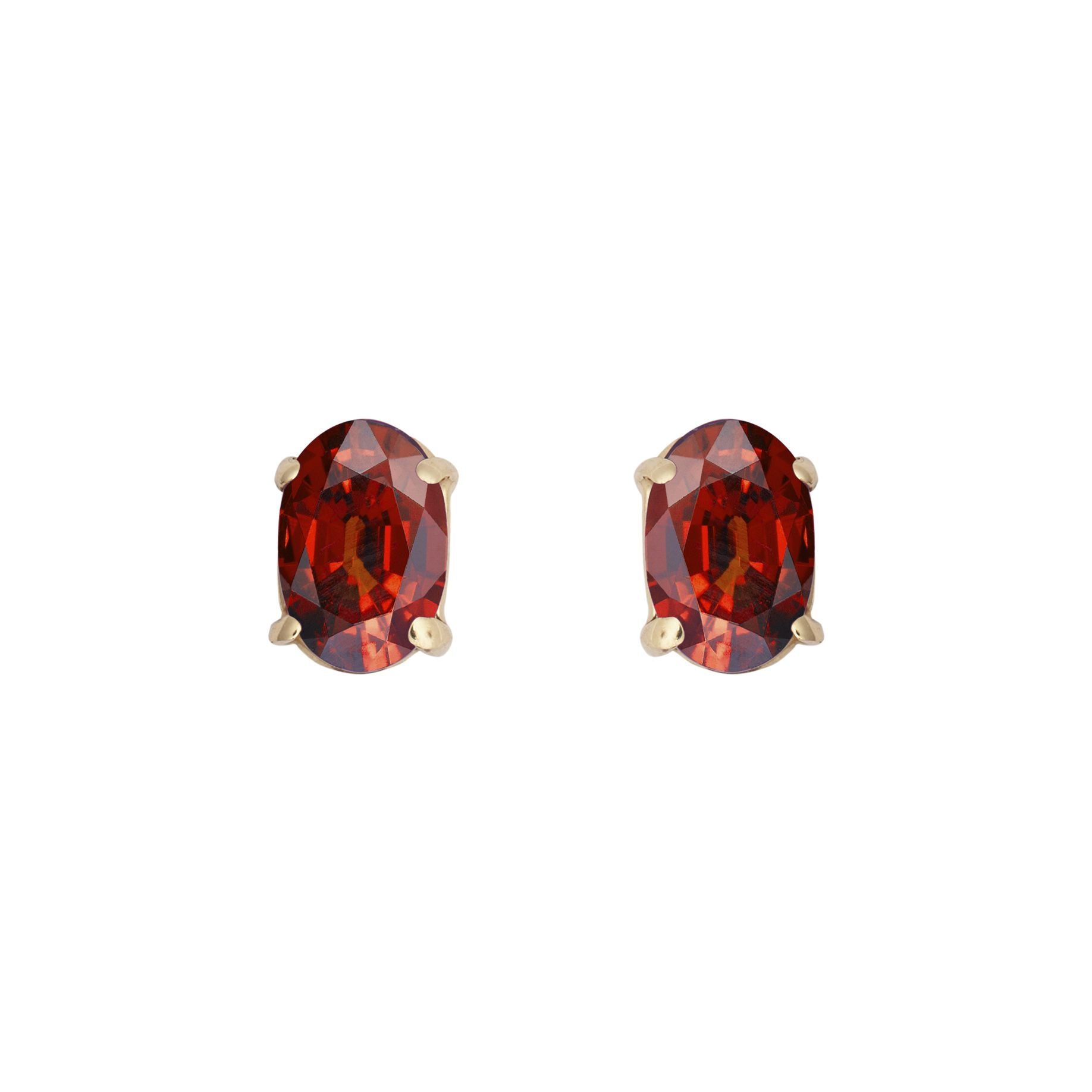 9ct Gold  Wine Oval Garnet 4 Claw Stud Earrings, 6x4mm 1 Carat - JES372