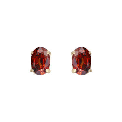 9ct Gold  Wine Oval Garnet 4 Claw Stud Earrings, 6x4mm 1 Carat - JES372