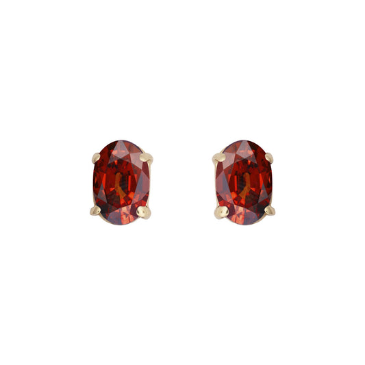 9ct Gold  Wine Oval Garnet 4 Claw Stud Earrings, 6x4mm 1 Carat - JES372