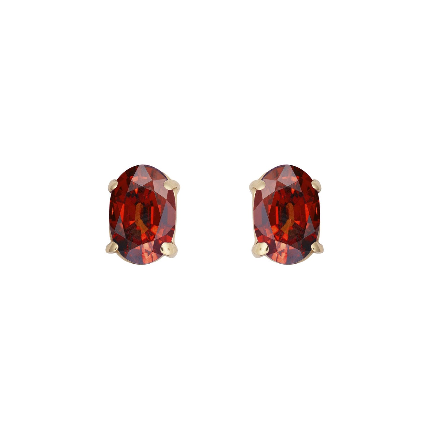 9ct Gold  Wine Oval Garnet 4 Claw Solitaire Stud Earrings, 6x4mm - JES372