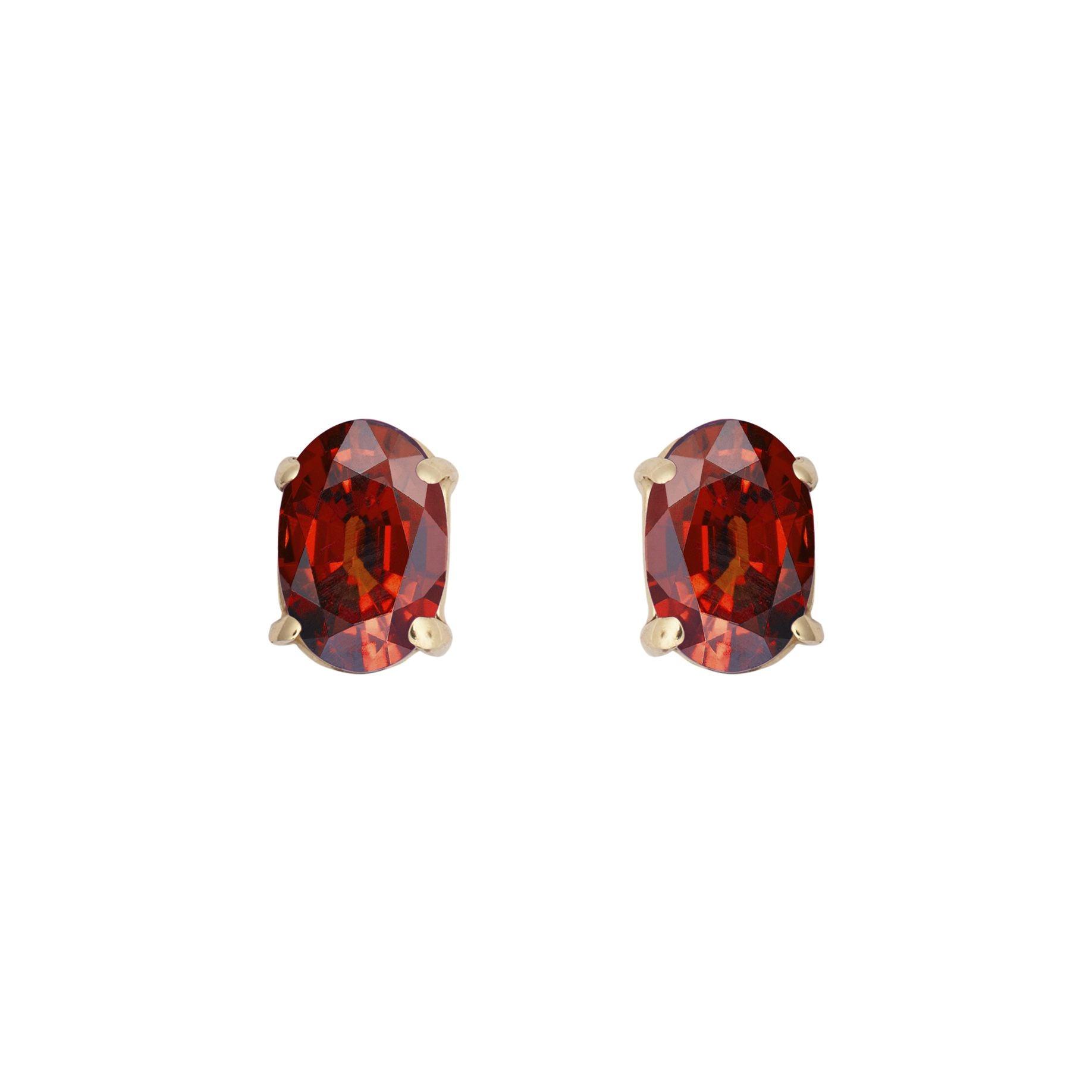 9ct Gold  Wine Oval Garnet 4 Claw Solitaire Stud Earrings, 6x4mm - JES372