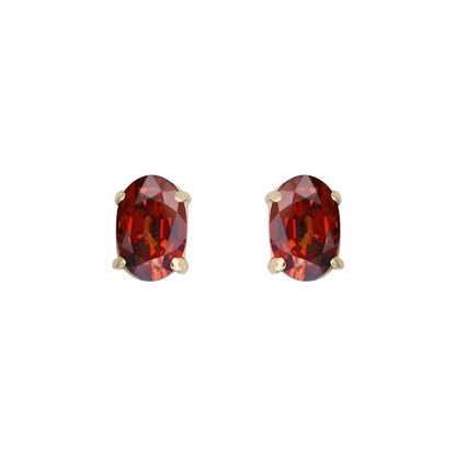 9ct Gold  Wine Oval Garnet 4 Claw Solitaire Stud Earrings, 6x4mm - JES372