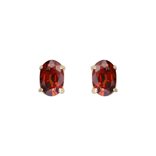 9ct Gold  Wine Oval Garnet 4 Claw Solitaire Stud Earrings, 6x4mm - JES372