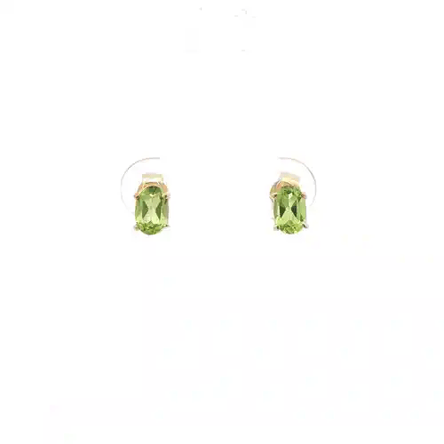 9ct Gold  Light Green Oval Peridot Solitaire Stud Earrings 6x4mm - JES373