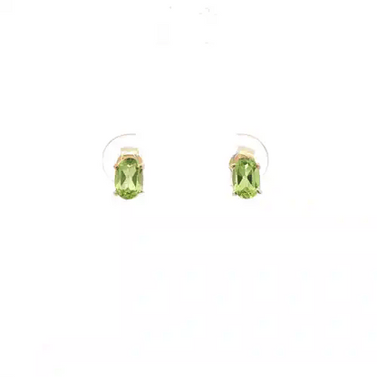 9ct Gold  Light Green Oval Peridot Solitaire Stud Earrings 6x4mm - JES373