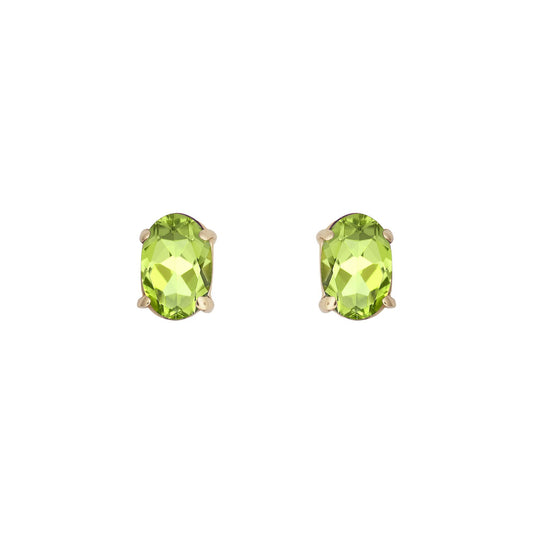 9ct Gold  Light Green Oval Peridot Stud Earrings 6x4mm 1 Carat - JES373
