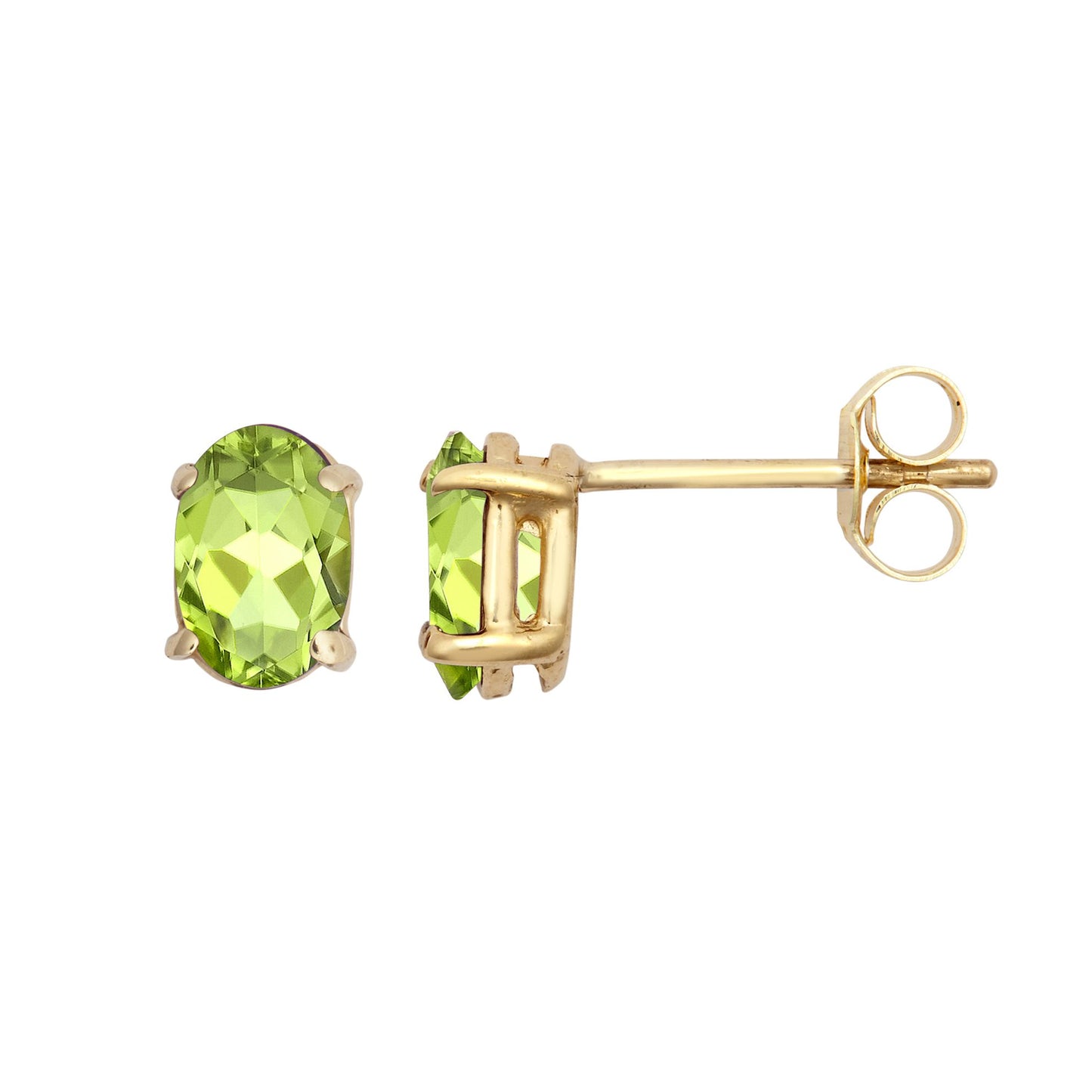 9ct Gold  Light Green Oval Peridot Solitaire Stud Earrings 6x4mm - JES373
