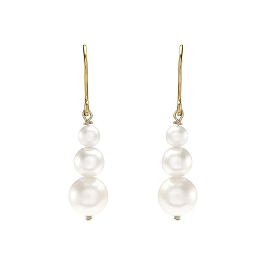 9ct Gold  Pearl Snowman Trilogy Easy Hook Drop Earrings 7mm, 30mm - JES375