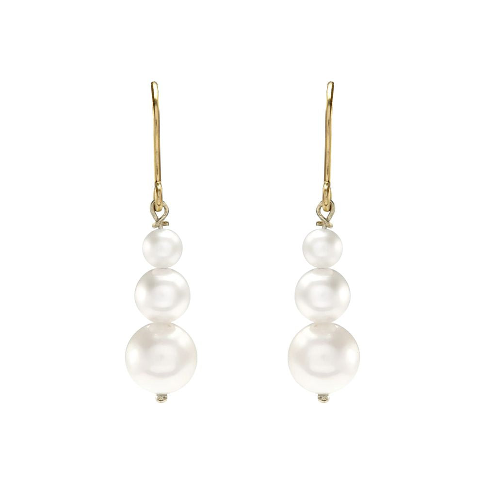 9ct Gold  Pearl Snowman Trilogy Easy Hook Drop Earrings 7mm, 30mm - JES375