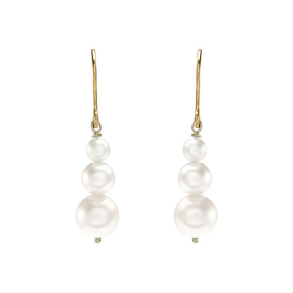 9ct Gold  Pearl Snowman Trilogy Easy Hook Drop Earrings 7mm, 30mm - JES375