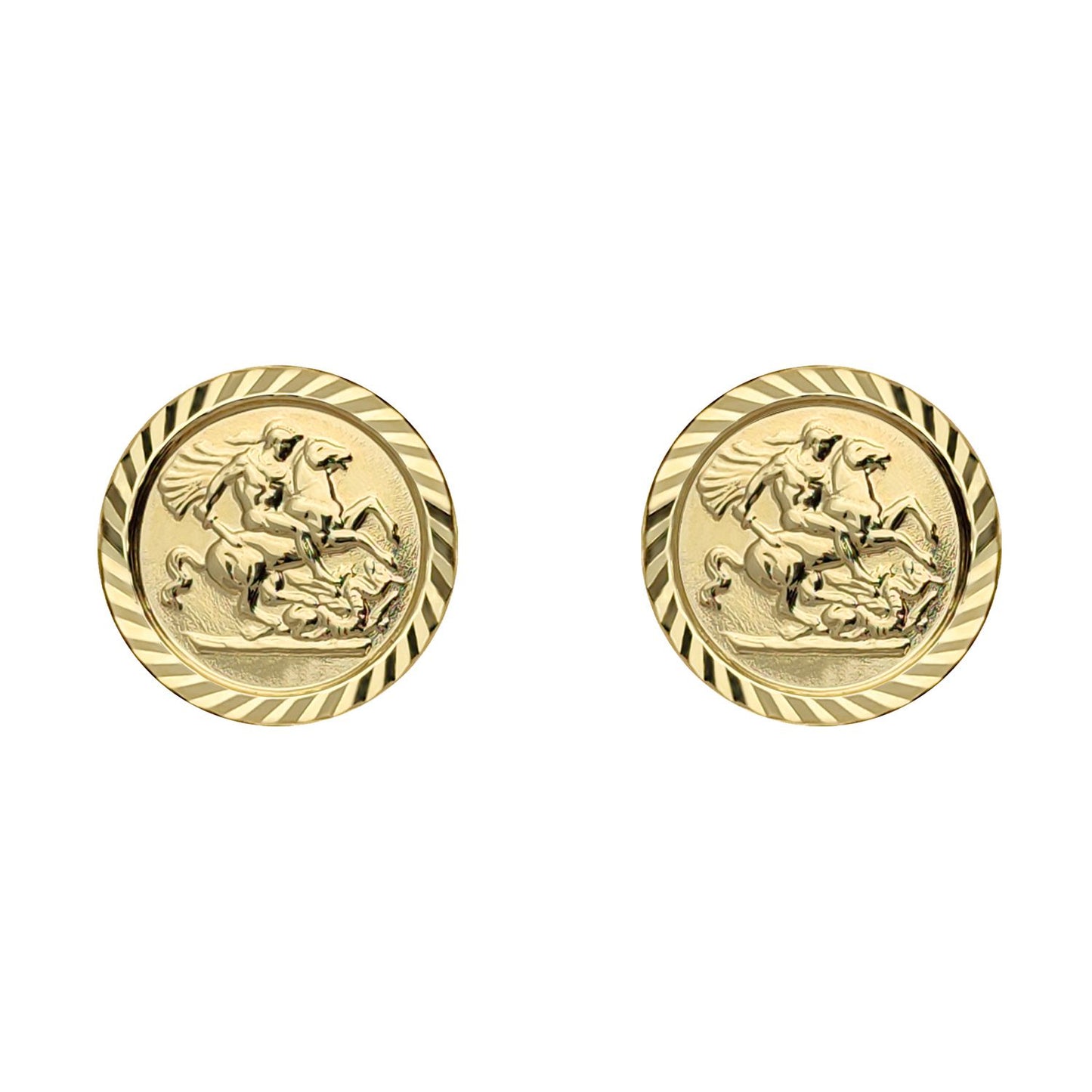 Unisex 9ct Gold  St George & Dragon Medallion Stud Earrings, 10mm - JES376