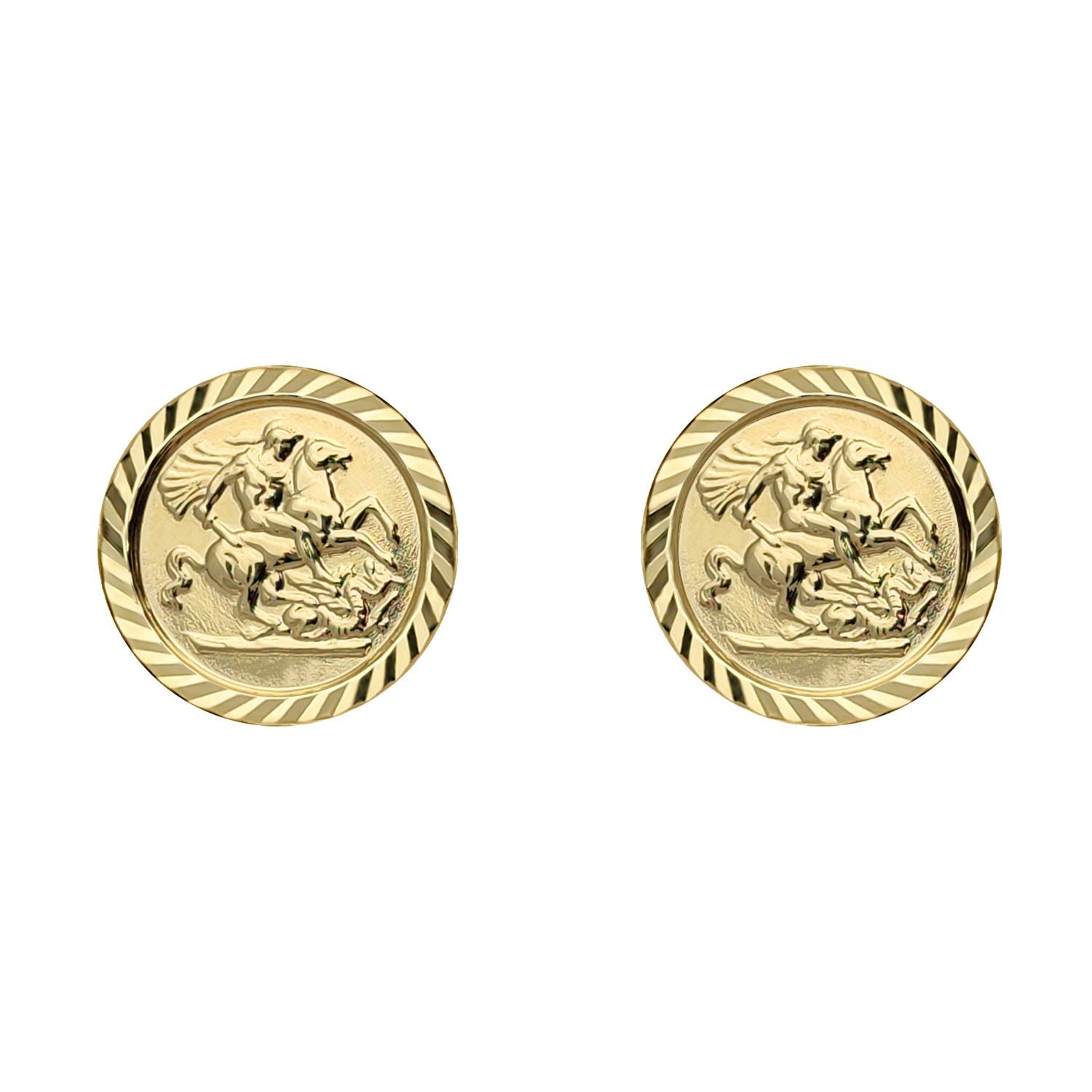 Unisex 9ct Gold  St George & Dragon Medallion Stud Earrings, 10mm - JES376