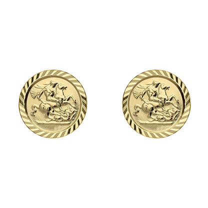 Unisex 9ct Gold  St George & Dragon Medallion Stud Earrings, 10mm - JES376