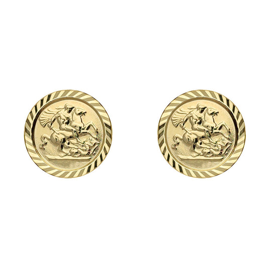 Unisex 9ct Gold  St George & Dragon Medallion Stud Earrings, 10mm - JES376
