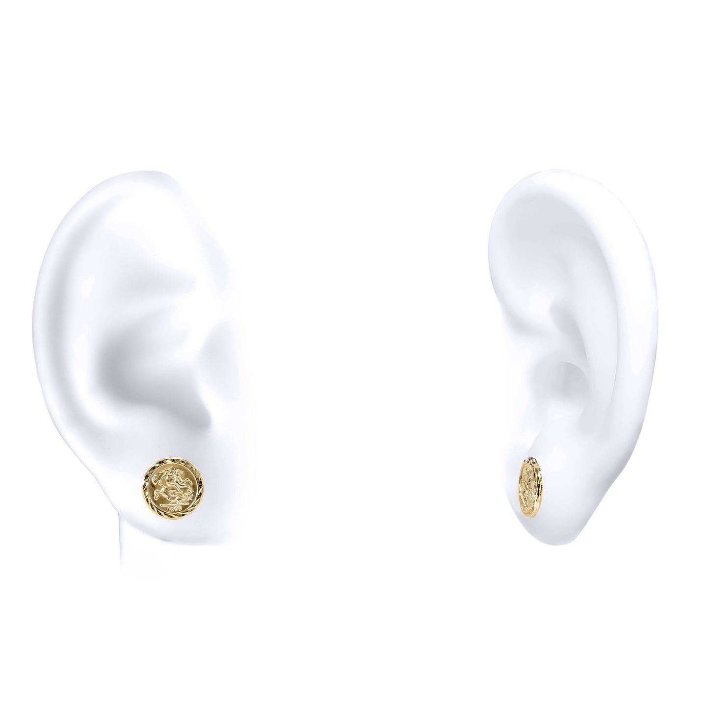 9ct Gold  St George & Dragon 1999 Medallion Stud Earrings, 10mm - JES376