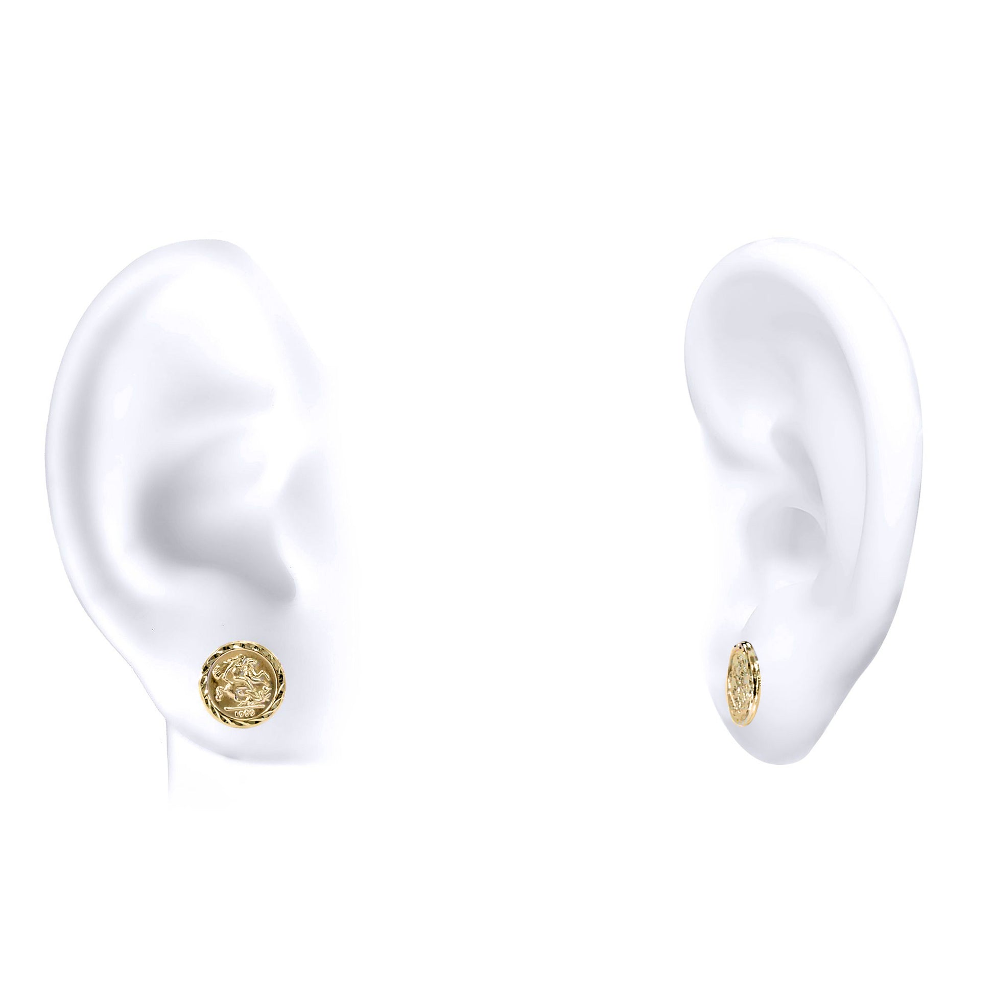 9ct Gold  St George & Dragon 1999 Medallion Stud Earrings, 10mm - JES376