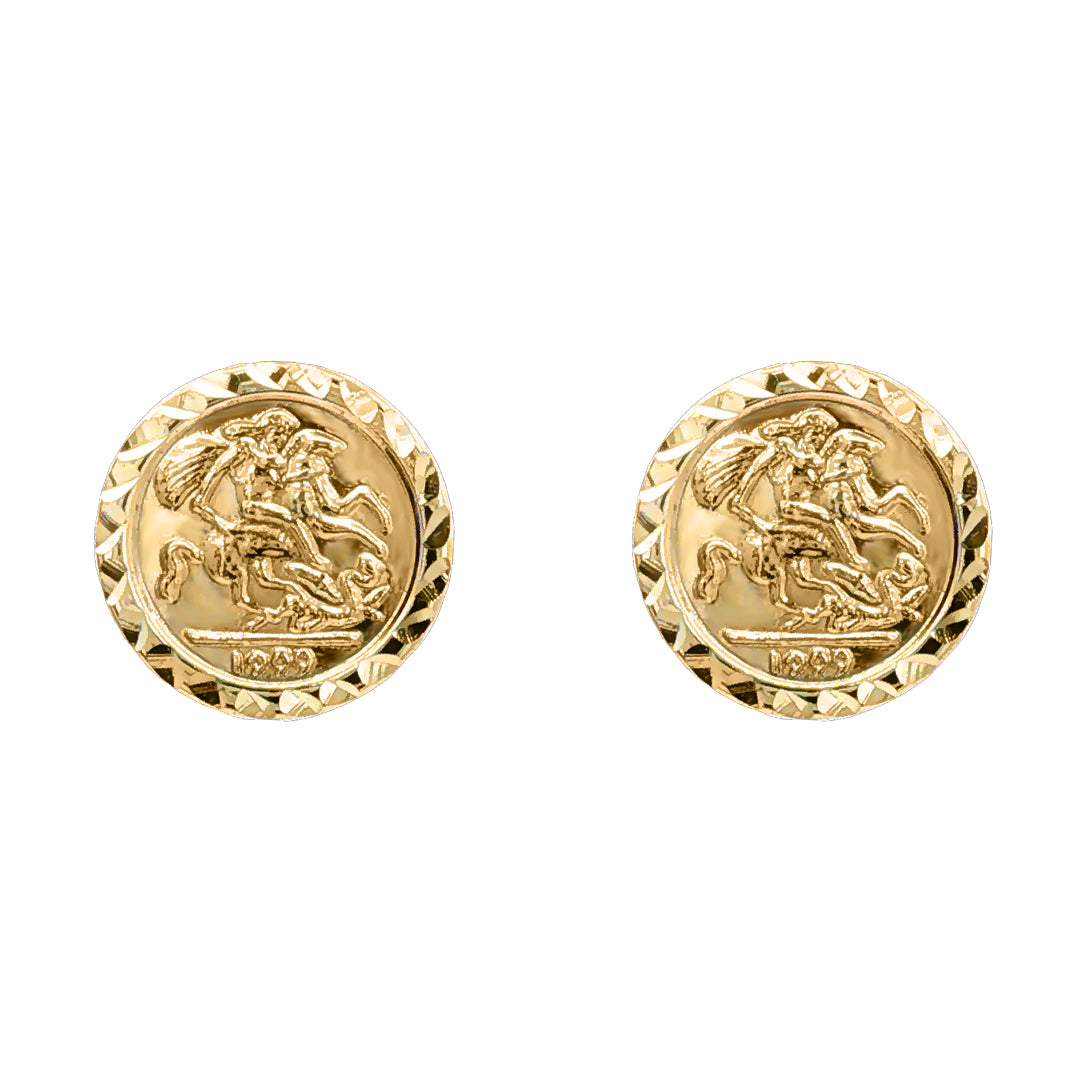 9ct Gold  St George & Dragon 1999 Medallion Stud Earrings, 10mm - JES376