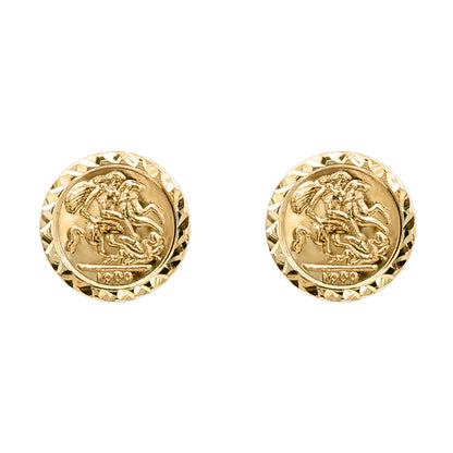 9ct Gold  St George & Dragon 1999 Medallion Stud Earrings, 10mm - JES376