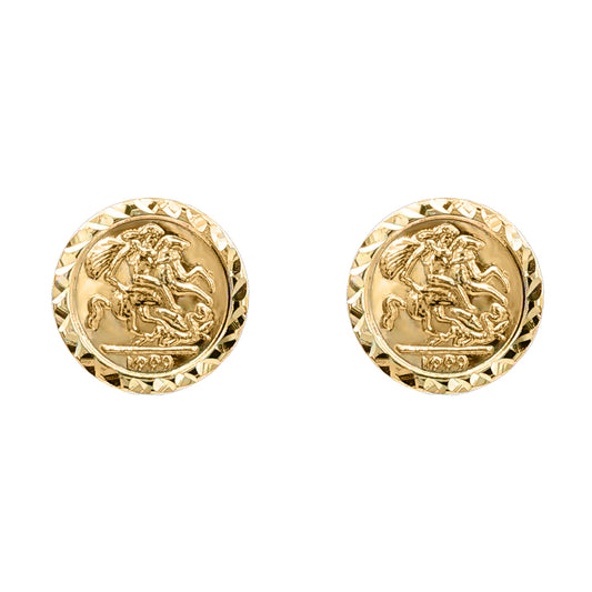 9ct Gold  St George & Dragon 1999 Medallion Stud Earrings, 10mm - JES376
