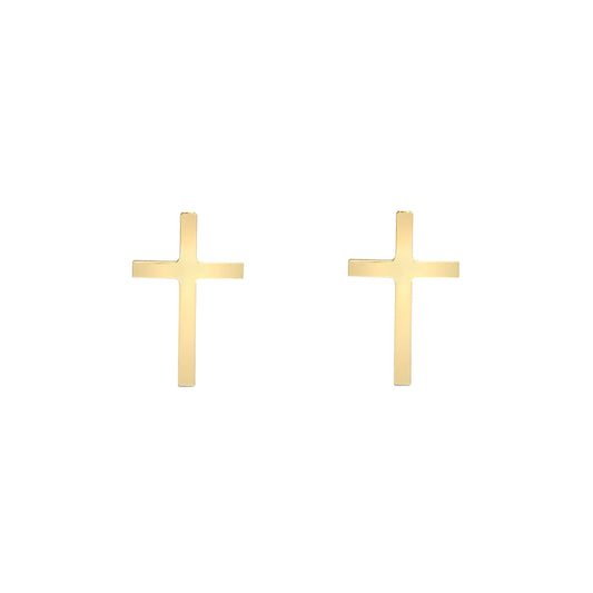 Ladies 9ct Gold  Plain Polished Mini Religious Cross Stud Earrings - JES378