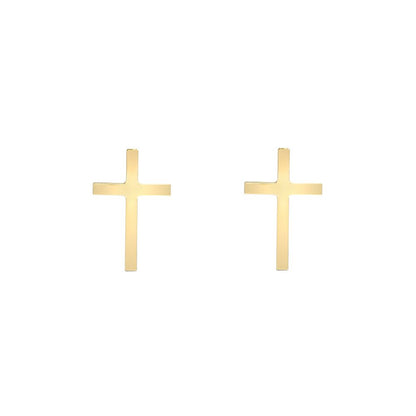 Ladies 9ct Gold  Plain Polished Mini Religious Cross Stud Earrings - JES378