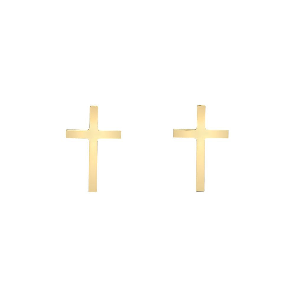 Ladies 9ct Gold  Plain Polished Mini Religious Cross Stud Earrings - JES378