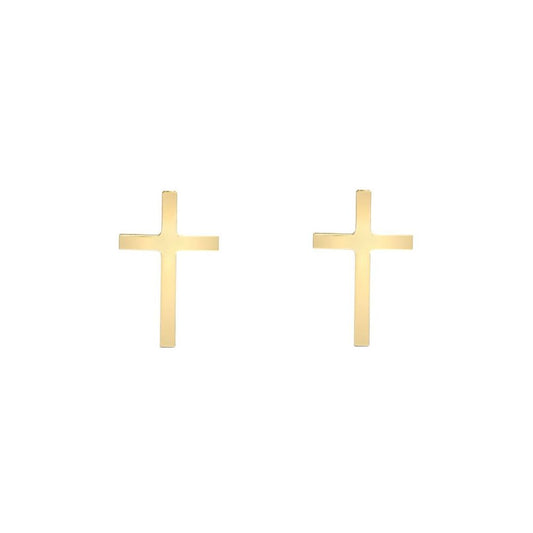 Ladies 9ct Gold  Plain Polished Mini Religious Cross Stud Earrings - JES378