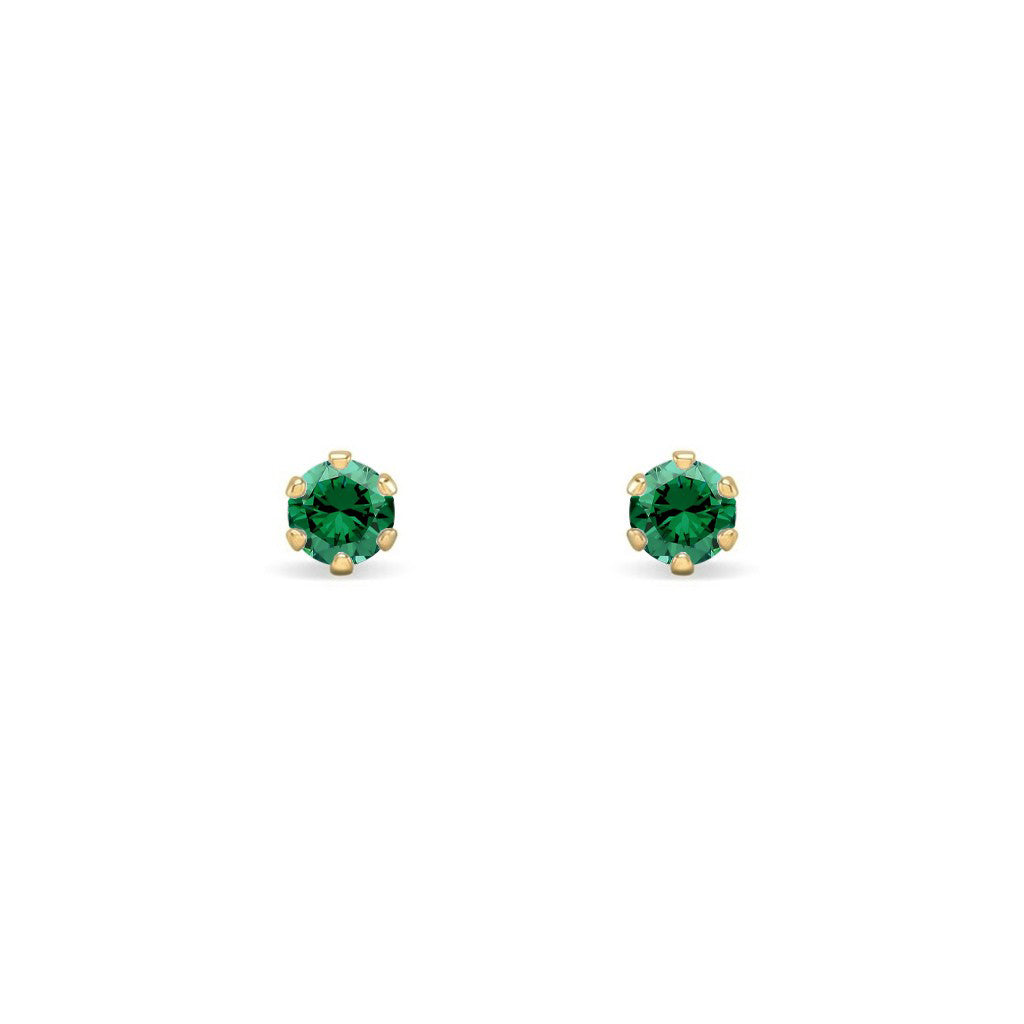 9ct Gold  Emerald-Green CZ Solitaire Stud Earrings, 3mm ⅕ Carat - JES388