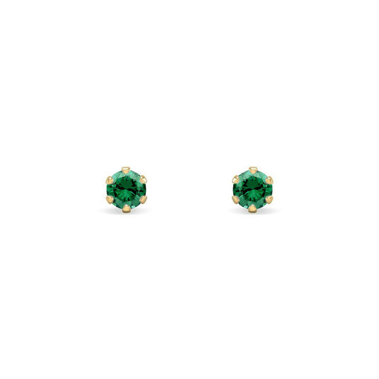 9ct Gold  Emerald-Green CZ Solitaire Stud Earrings, 3mm ⅕ Carat - JES388