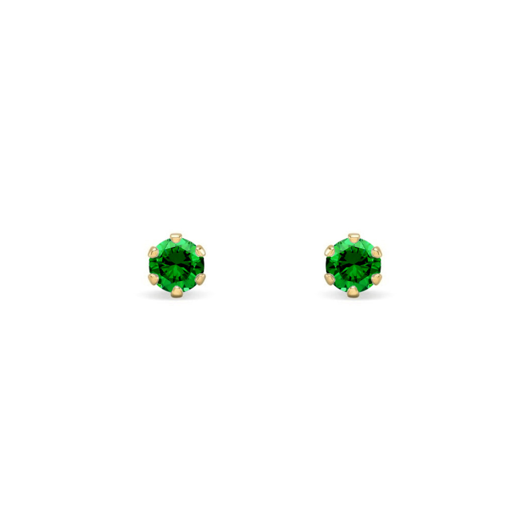 9ct Gold  Emerald-Green CZ Solitaire Stud Earrings, 3mm ⅕ Carat - JES388