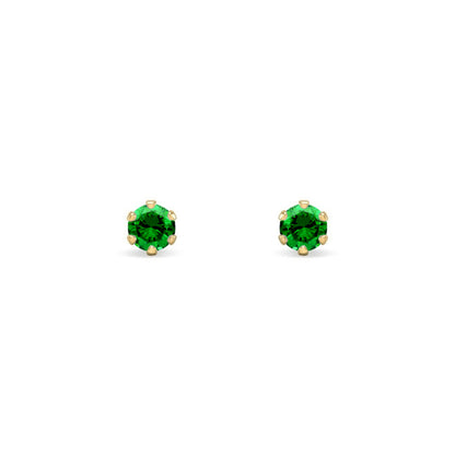 9ct Gold  Emerald-Green CZ Solitaire Stud Earrings, 3mm ⅕ Carat - JES388