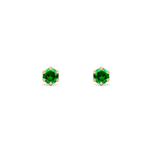 9ct Gold  Emerald-Green CZ Solitaire Stud Earrings, 3mm ⅕ Carat - JES388