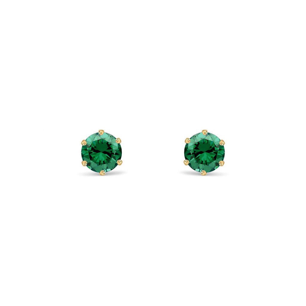 9ct Gold  Emerald-Green CZ Solitaire Stud Earrings, 4mm ½ Carat - JES389